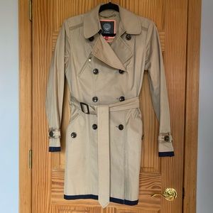 Beige with navy detailing trench